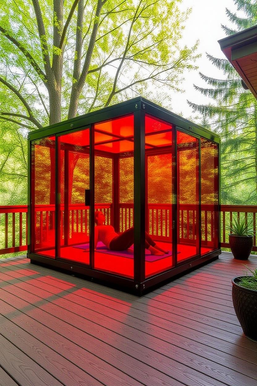 Yoga wellness session with natural red light therapy in a serene setting